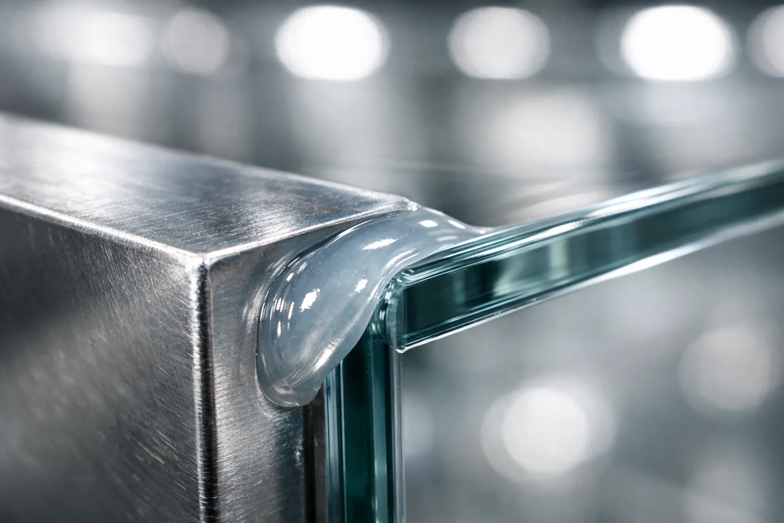 A pristine application of elastic adhesive demonstrating flexibility between dissimilar industrial materials. Image highlights how the adhesive absorbs thermal expansion, with crisp details and a professional setting.