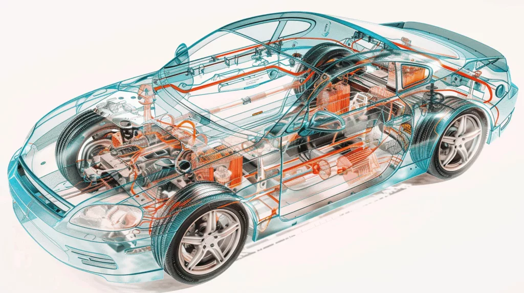Diagram showing cyanoacrylate adhesive in automotive component layers
