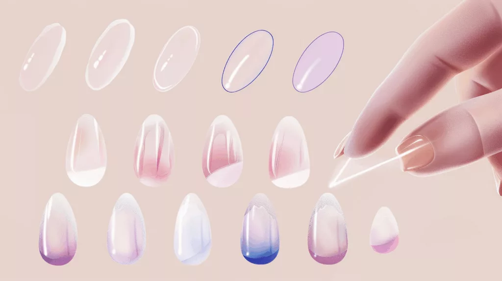 Instructional diagram of UV gel glue application for press-on nails