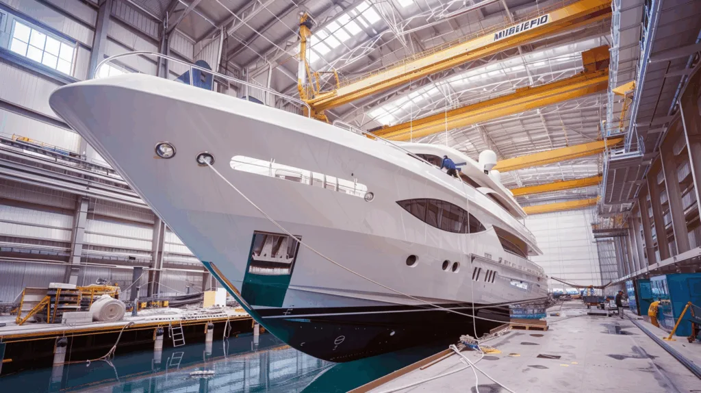 Marine adhesive sealant used in yacht deck assembly for waterproof performance.