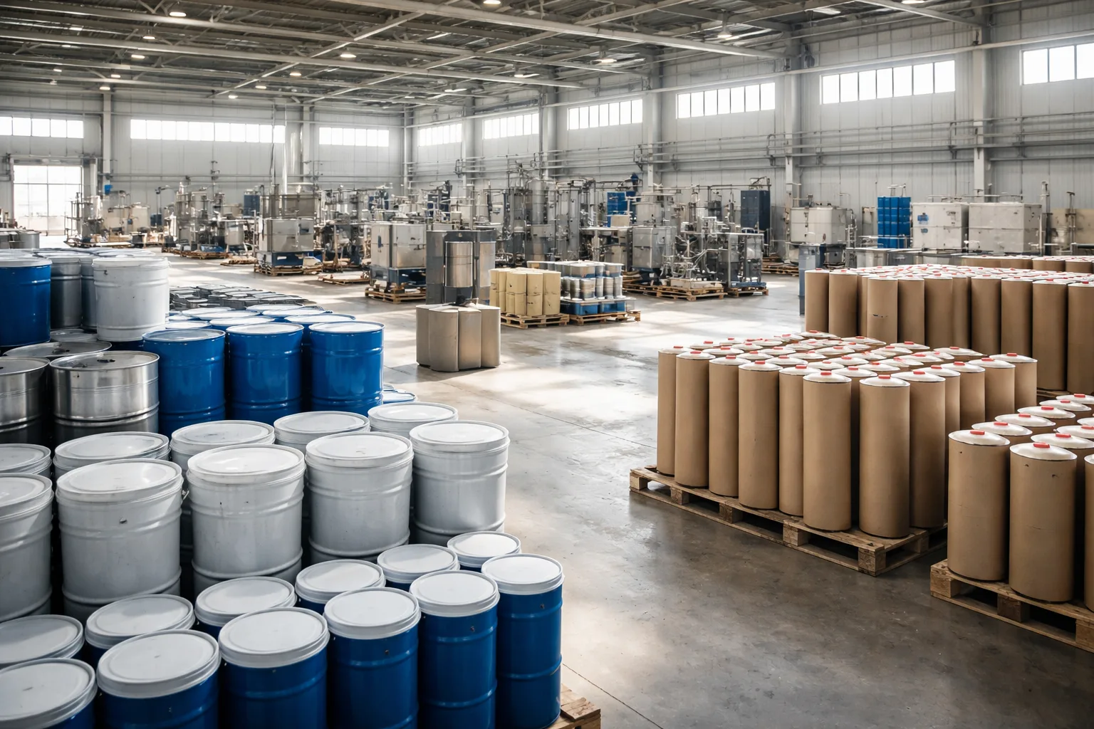 A large, organized industrial warehouse holds a comprehensive range of adhesives—emphasizing the importance of choosing a partner with true product breadth.