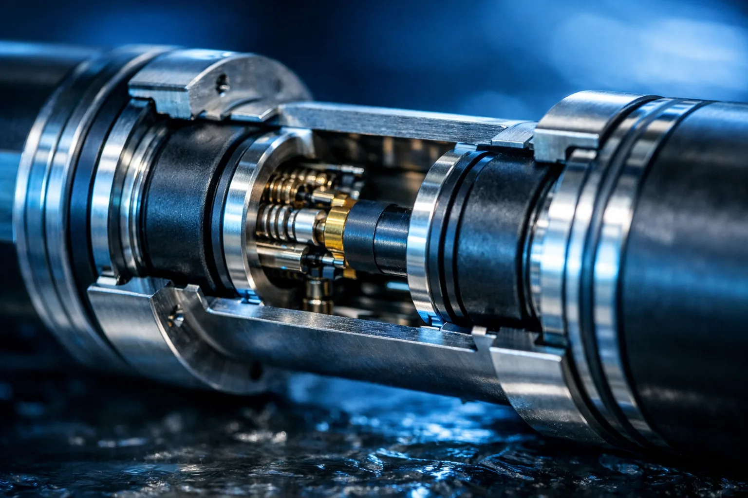 Detailed visualization of a subsea repeater showing key elastomer and metal seal interfaces used to prevent water ingress at extreme depths.